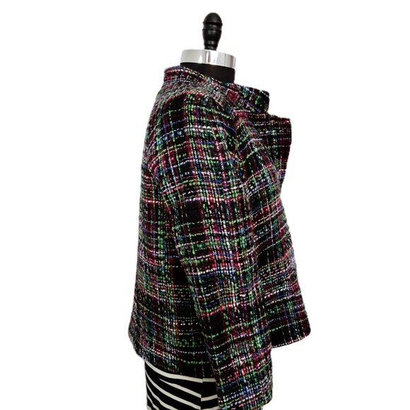 Talbots Sz 14 Petite Nehru Cropped Wool Blend Blazer Multi-Color Textured Tweed - Picture 7 of 14